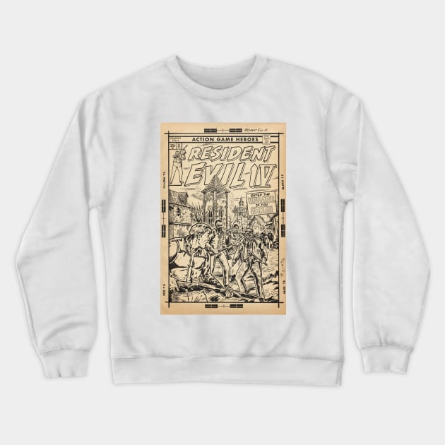 Resident Evil 4 fan art comic cover line art Crewneck Sweatshirt by MarkScicluna